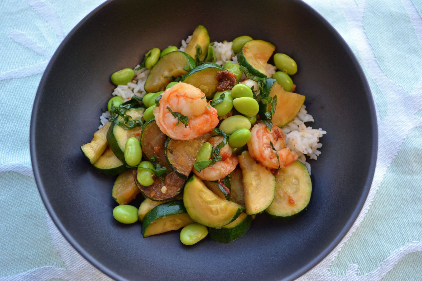 Blog Roll Etiquette and Chili Basil Shrimp with Edamame