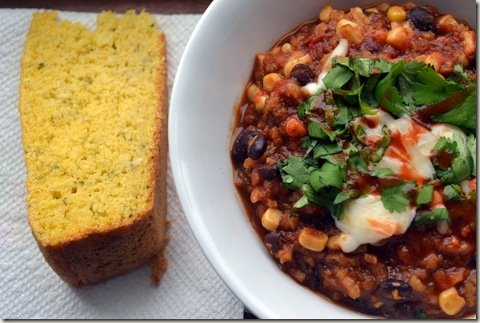 Souper Friday–Vegetarian Chili with Jalapeno Basil Cornbread