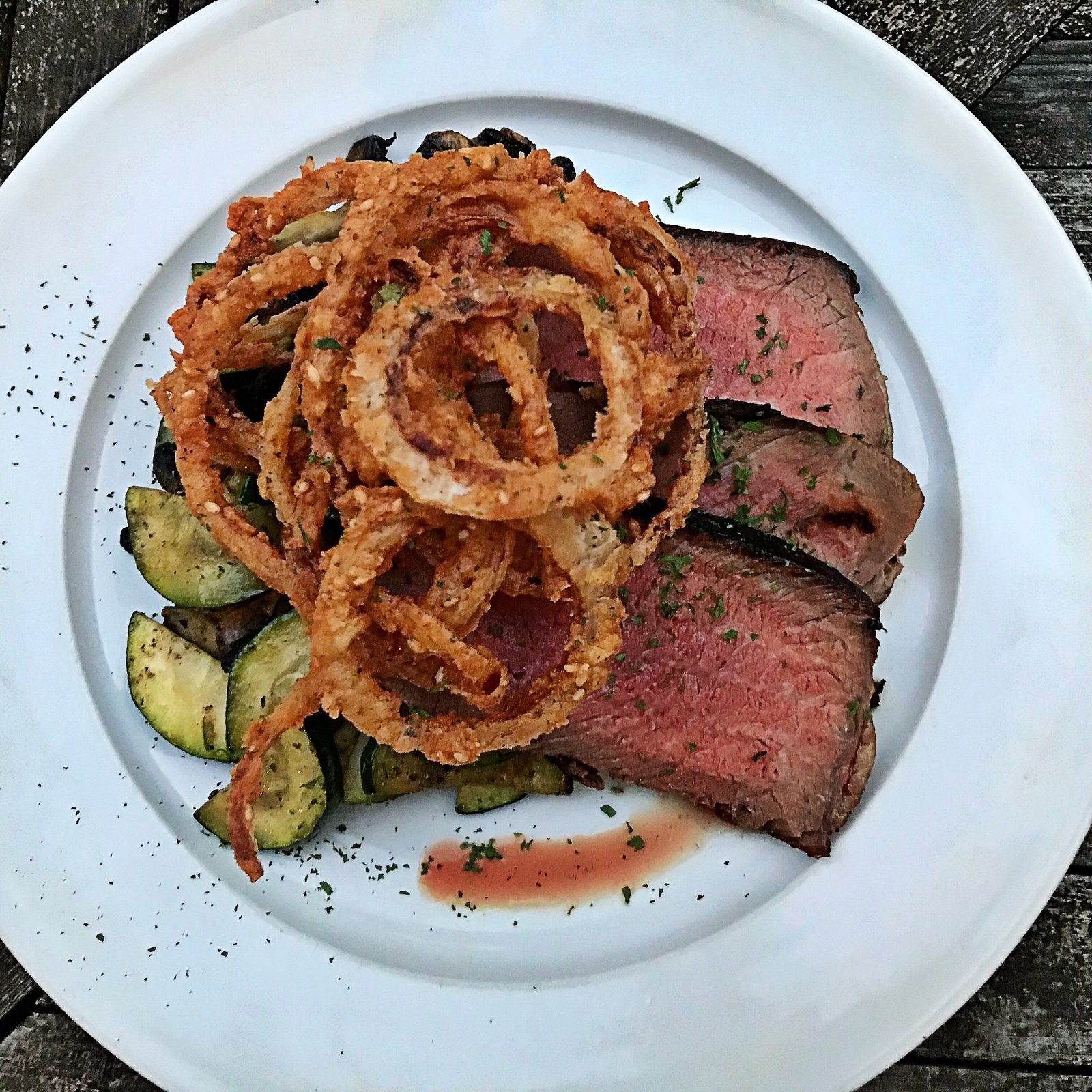 Pan Seared Chuck Roast with Onion Rings