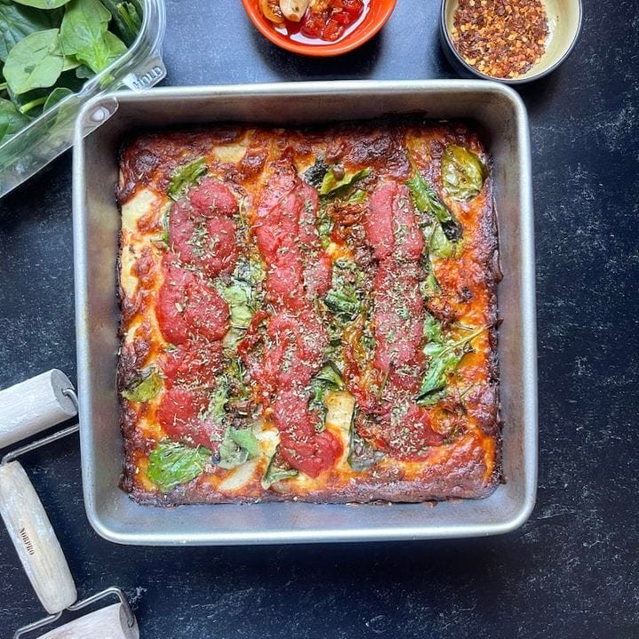 this is a photo of Detroit style pizza