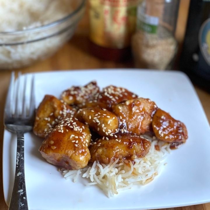 this is a plate of Asian zing chicken nuggets