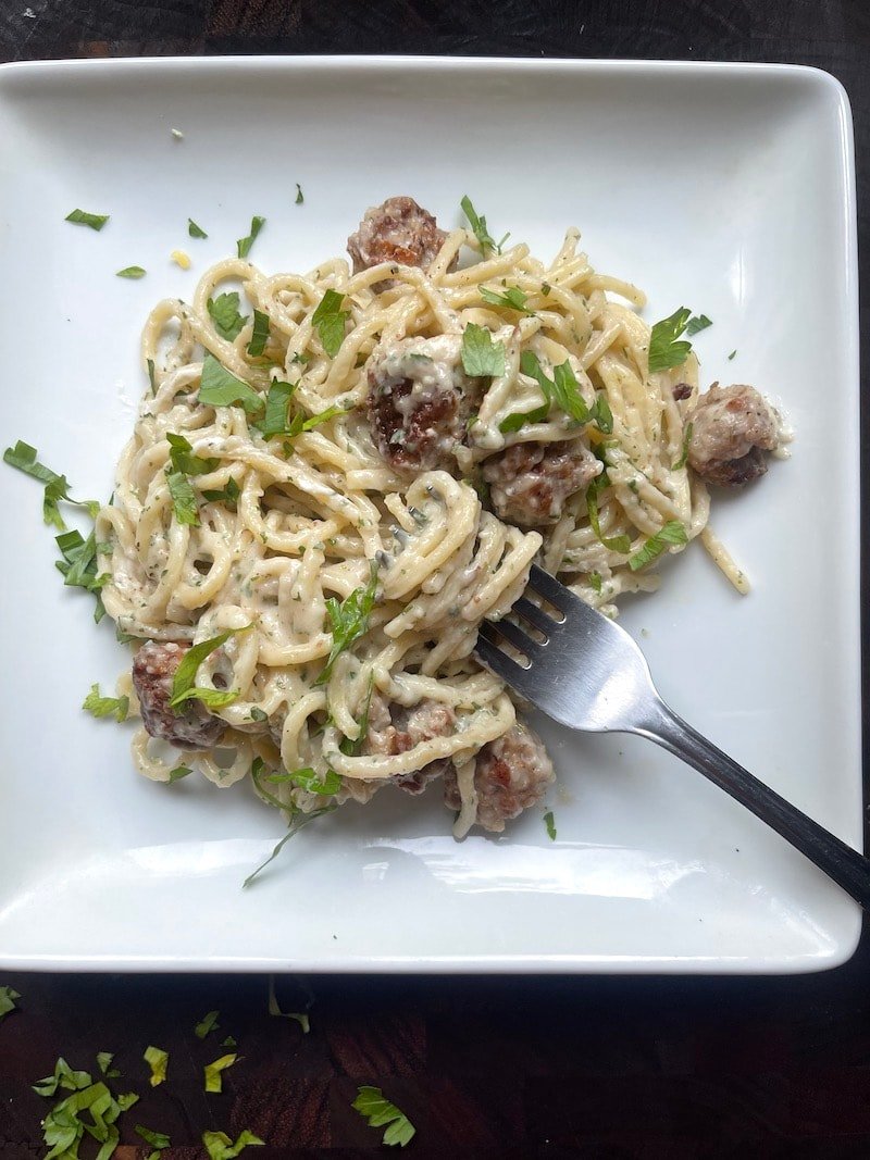 Goat Cheese Pasta with Meatballs