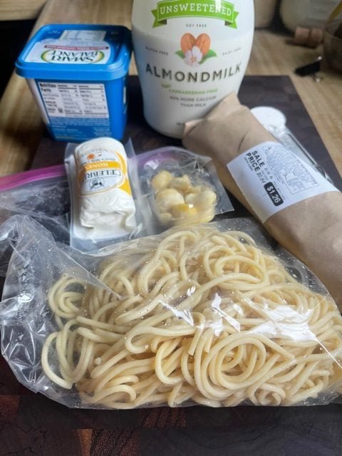 This is a photo of ingredients used to make goat cheese pasta with meatballs