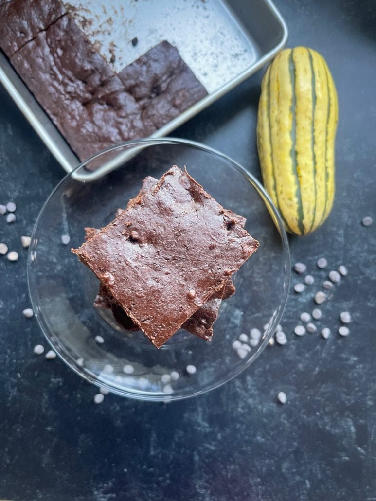 This is a plate of delicata squash brownies