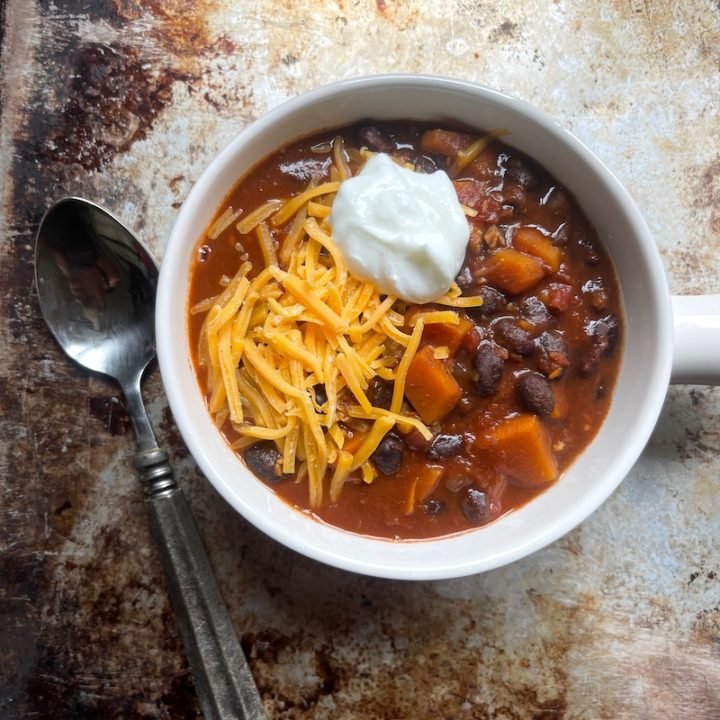 this is a photo of black bean sweet potato chili