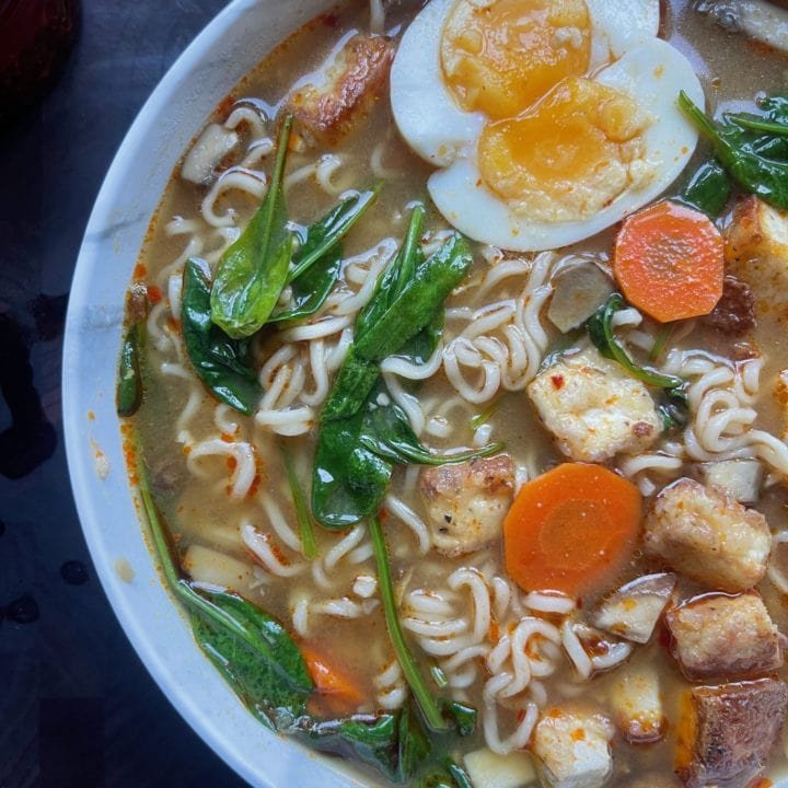 this is a bowl of salt and pepper tofu ramen