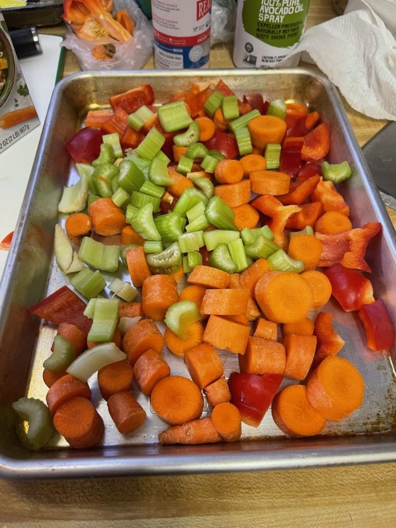 this is a sheet tray of veggies to go into Spicy Beef Chili