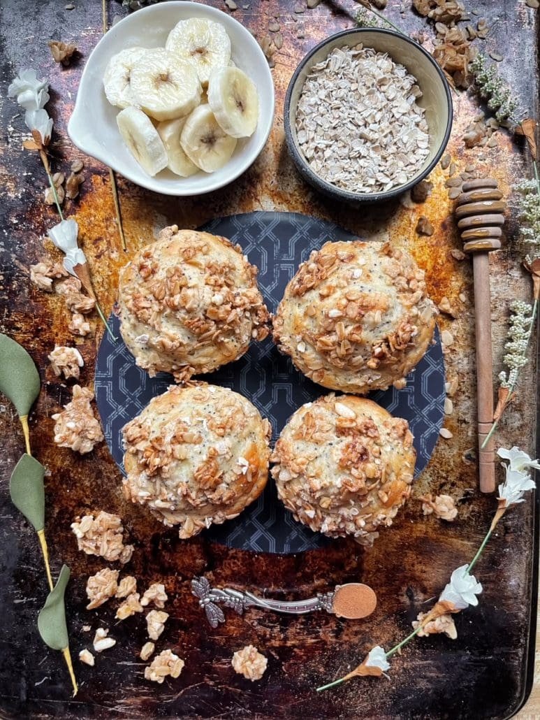 this is a photo of banana bread granola muffins