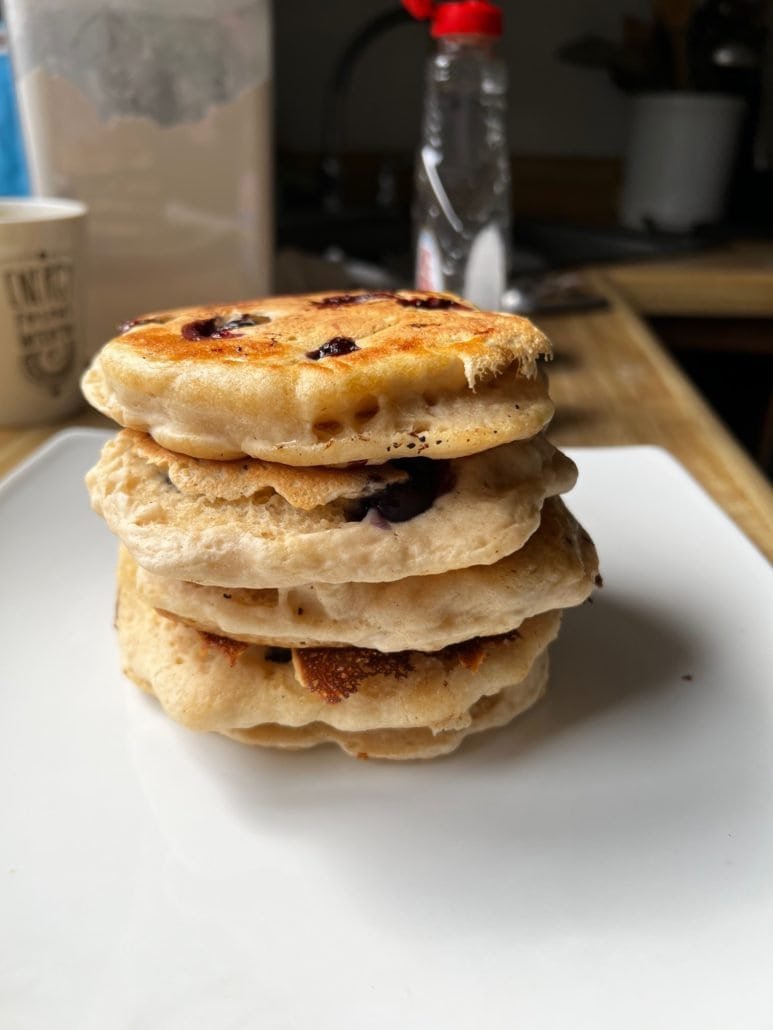 This is a stack of vegan protein pancakes