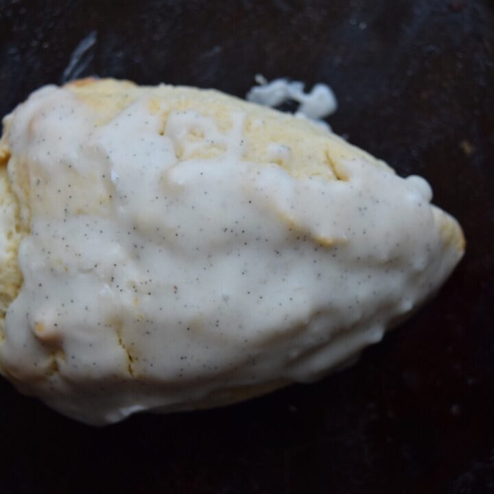 These vanilla bean scones are soft and moist with a vanilla bean glaze that hardens the top.