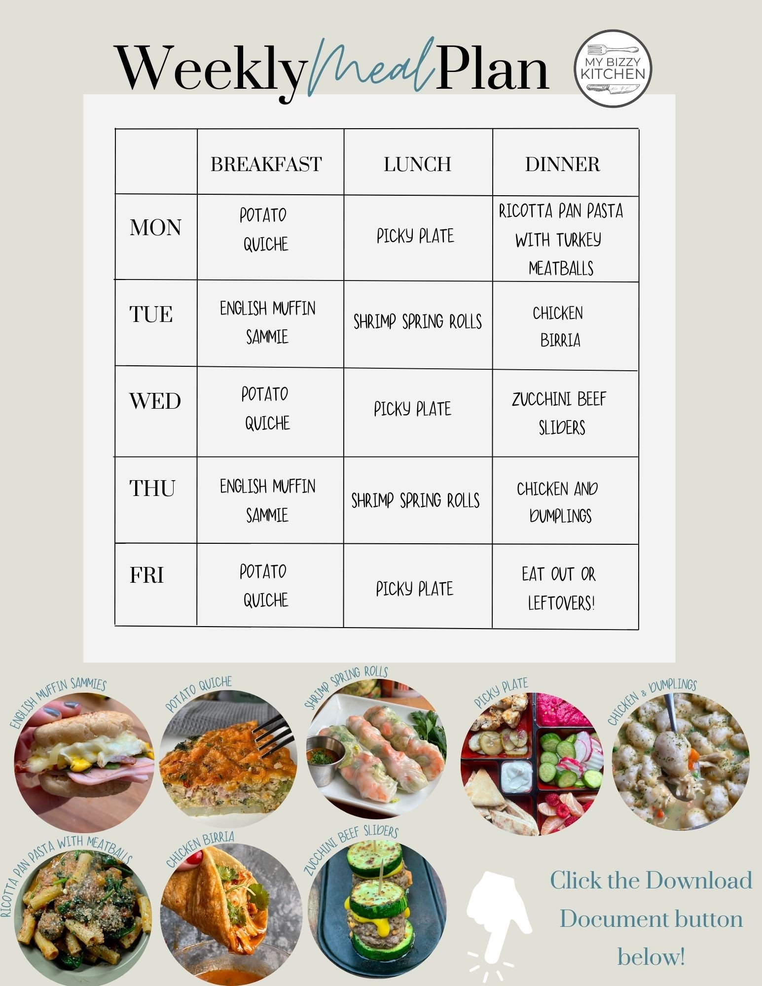 Weekly Meal Plan Week of February 13, 2023