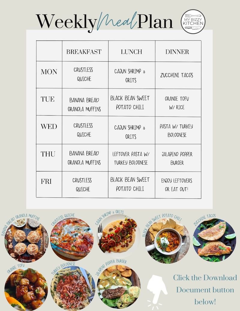 Weekly Meal Plan for Monday 3.13.23