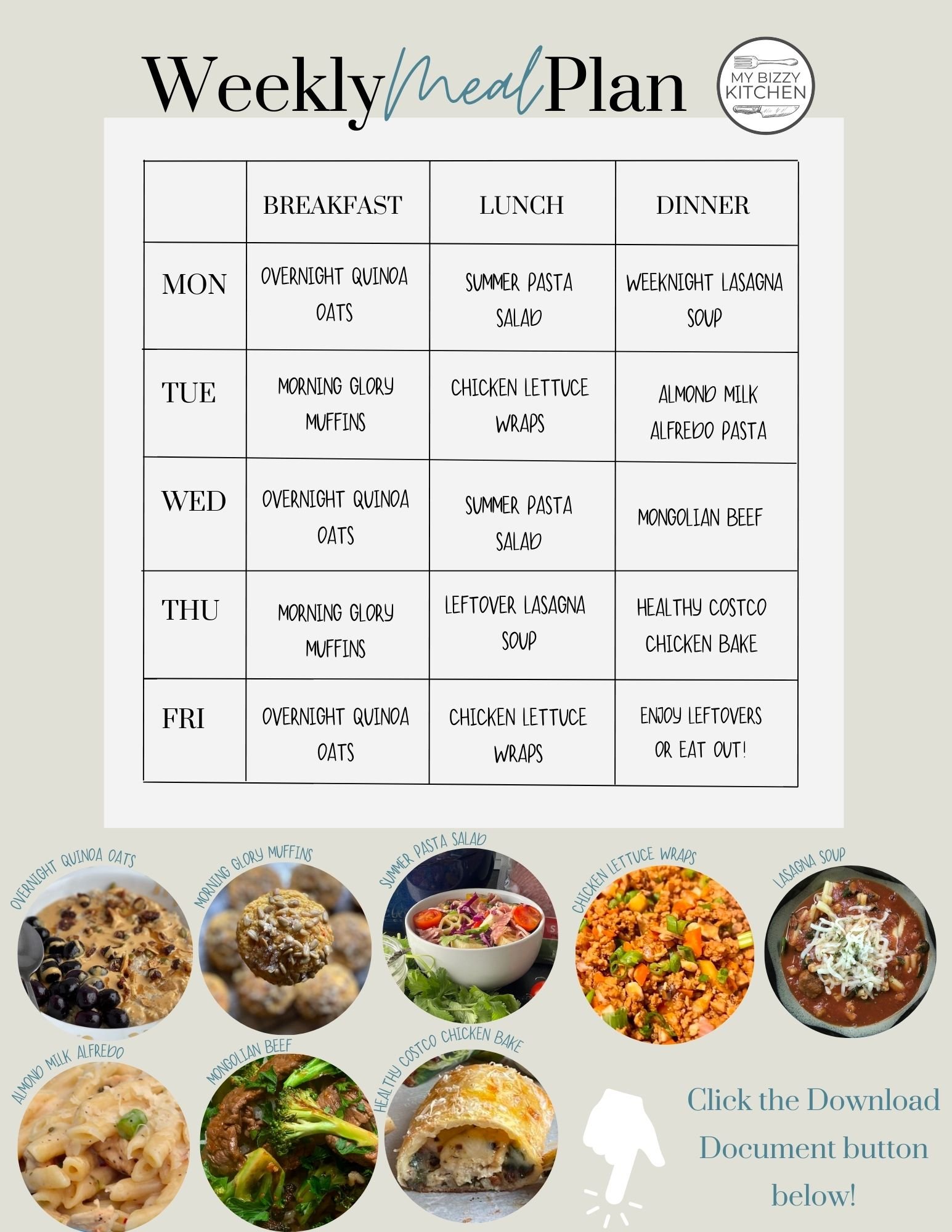 Weekly Meal Plan for Week of March 20, 2023