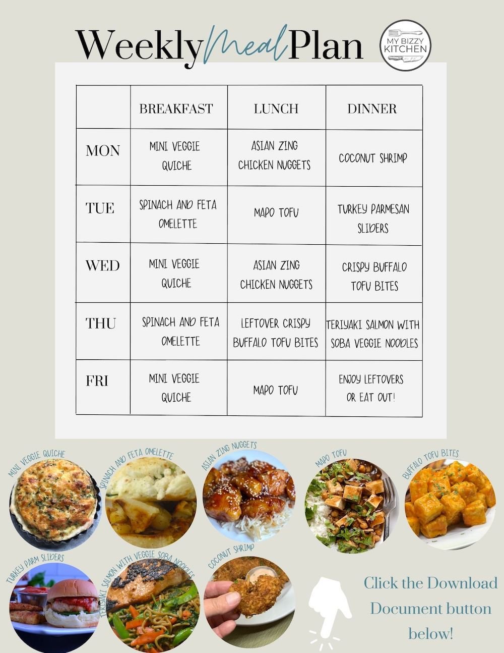 Weekly Meal Plan for Monday, 3.27.23