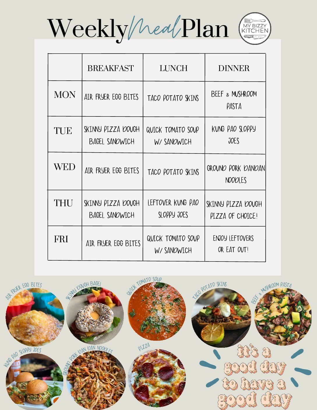 Weekly Meal Plan for Monday 4.10.23