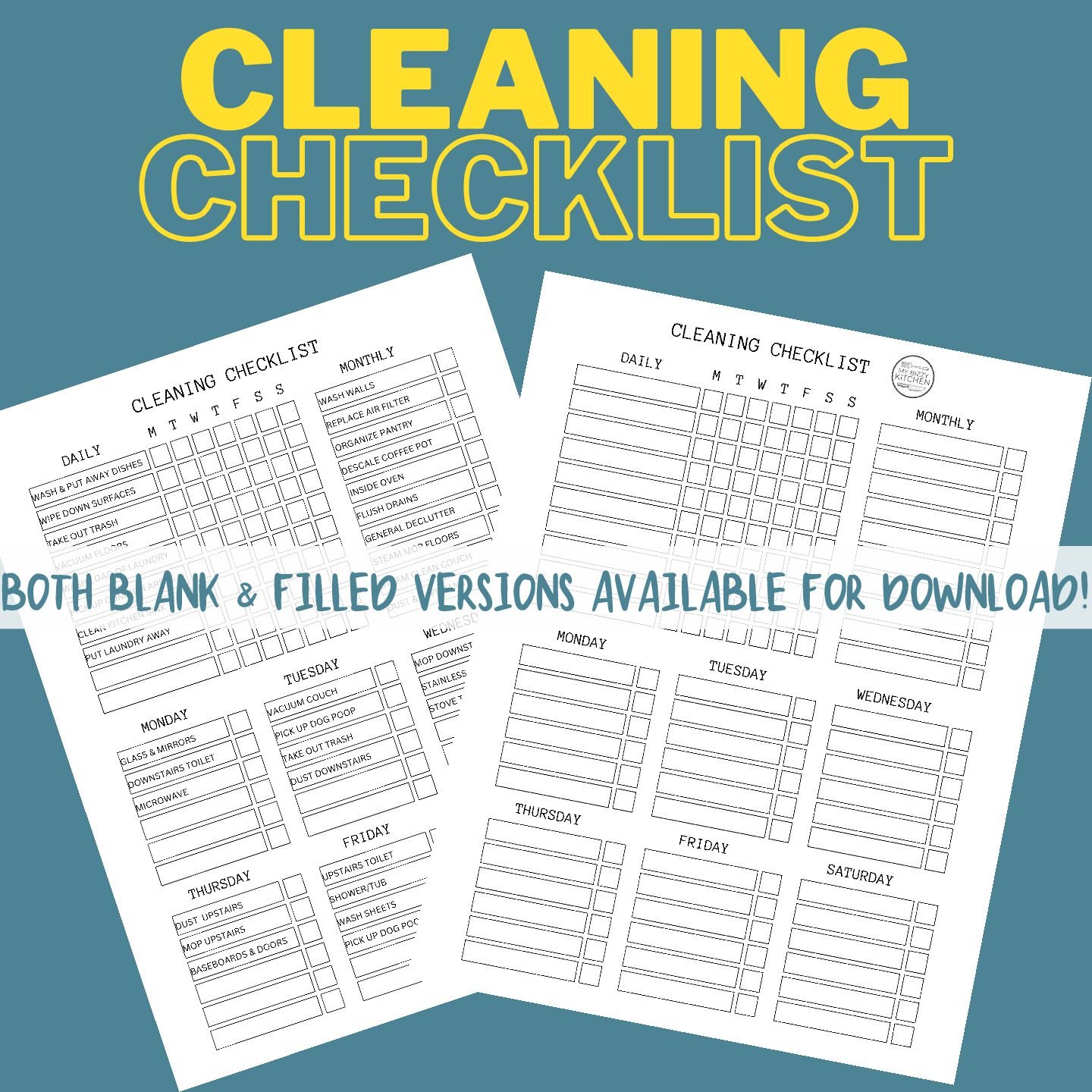 Cleaning Schedule Checklist Printables