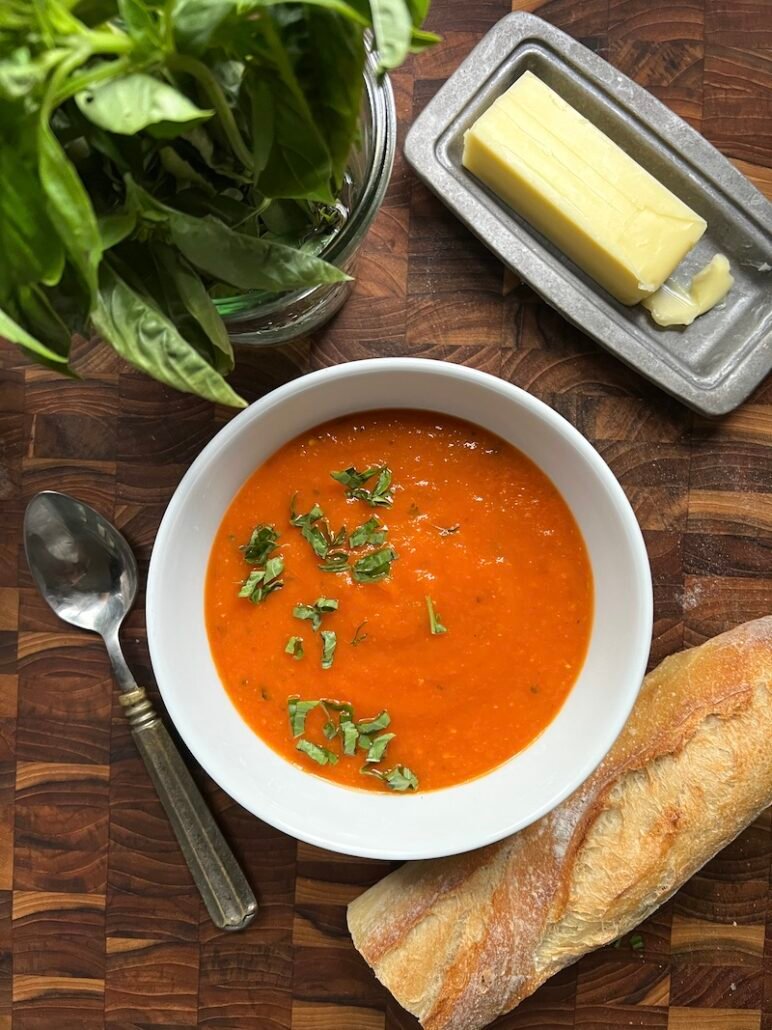 this is a bowl of heirloom tomato soup