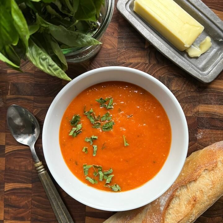 this is a bowl of heirloom tomato soup