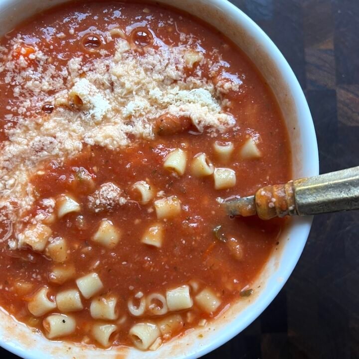 This is a bowl of pasta fagioli soup