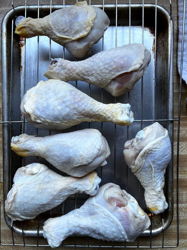 this is chicken that has been brined but has now been in the refrigerator to dry out the skin before cooking