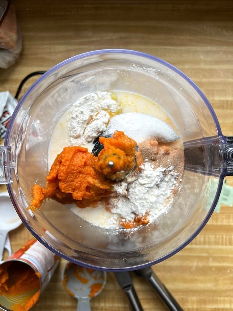 pumpkin pie filling in a food processor