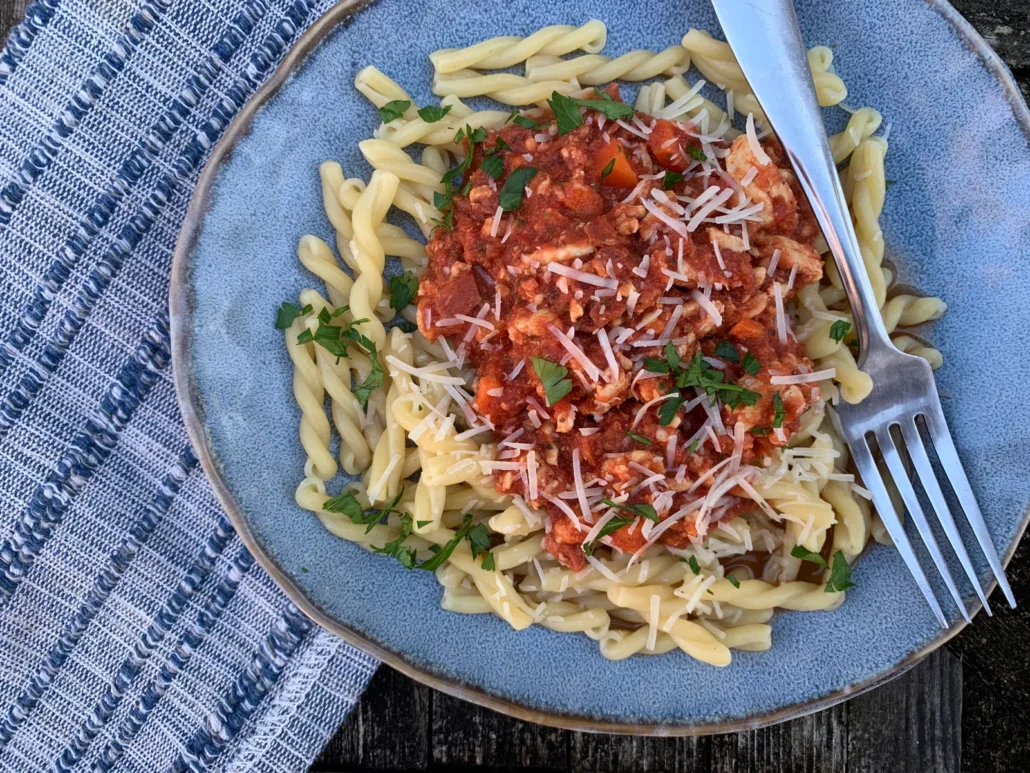 this is a plate of turkey bolognese