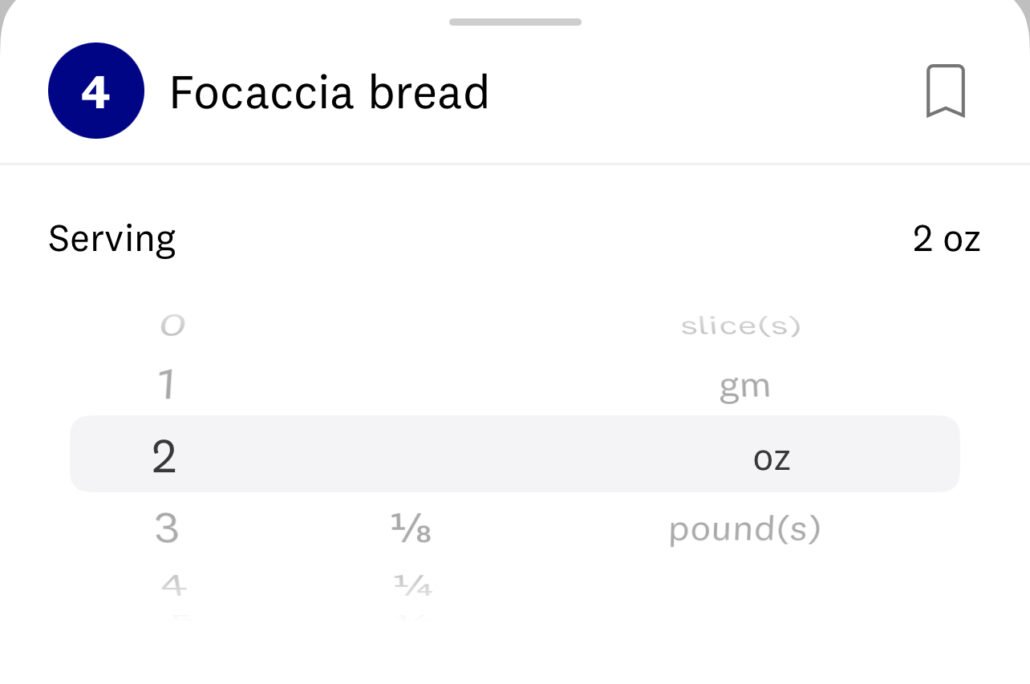 this is a photo of a WW app showing the points for focaccia bread