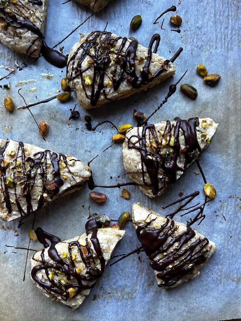 Pistachio Scones with Mint Chocolate Drizzle