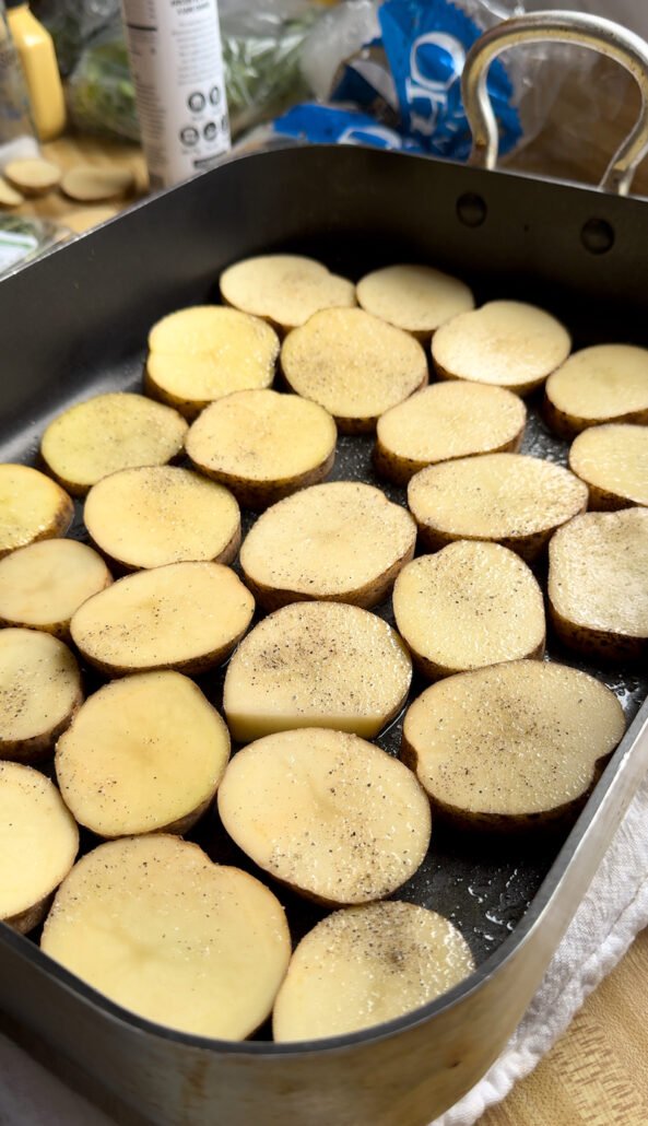 these are potatoes about to be roasted in the oven