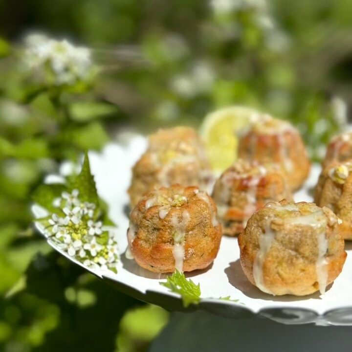 this is a plate of mini key lime bundt cakes