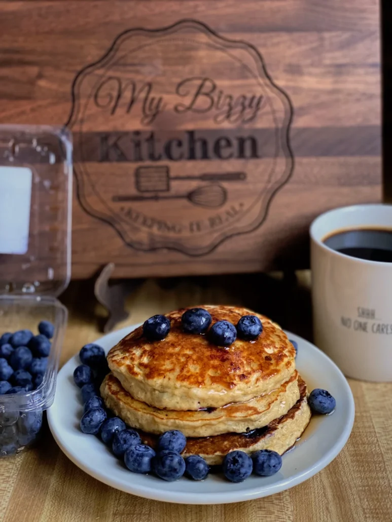 this is a plate of cottage cheese blueberry pancakes