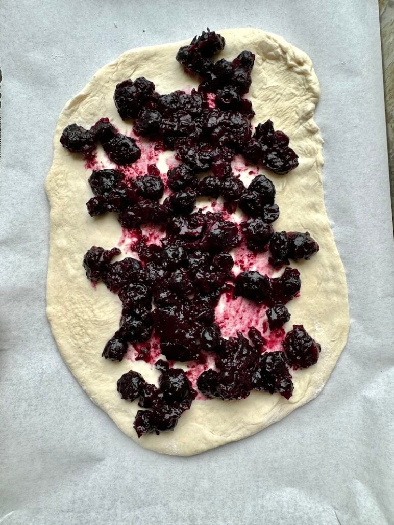 this is the inside of a blueberry danish