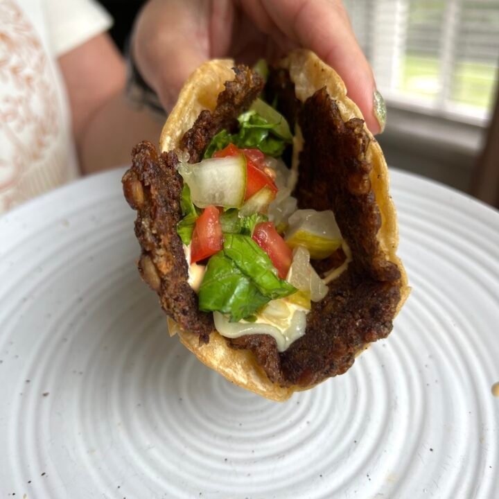 this is a lentil smash burger taco