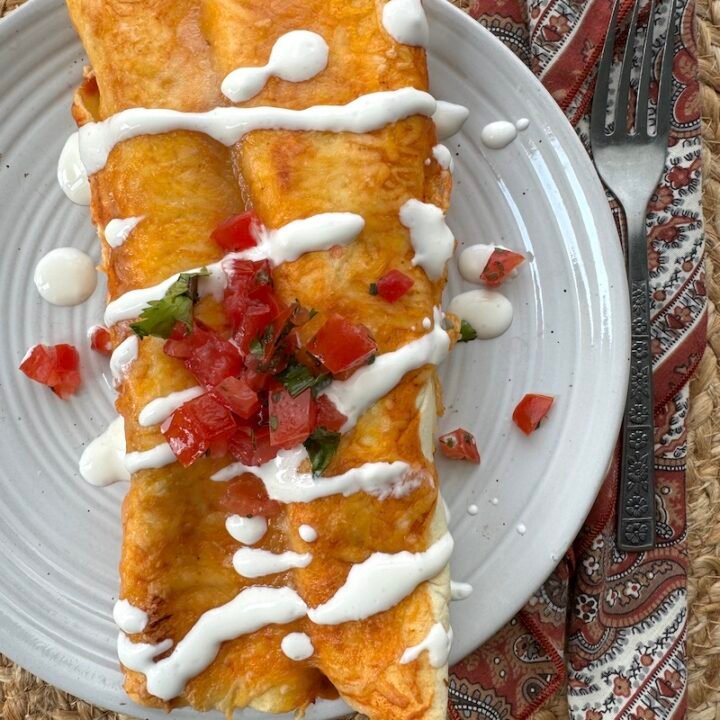 these are chicken, poblano pepper and lentil enchiladas