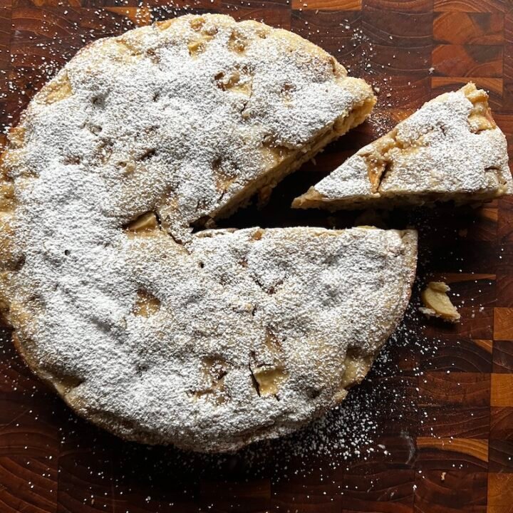 this is an apple walnut cake made with fuji apples