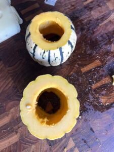 delicata squash with seeds removed - this is zero weight watchers points