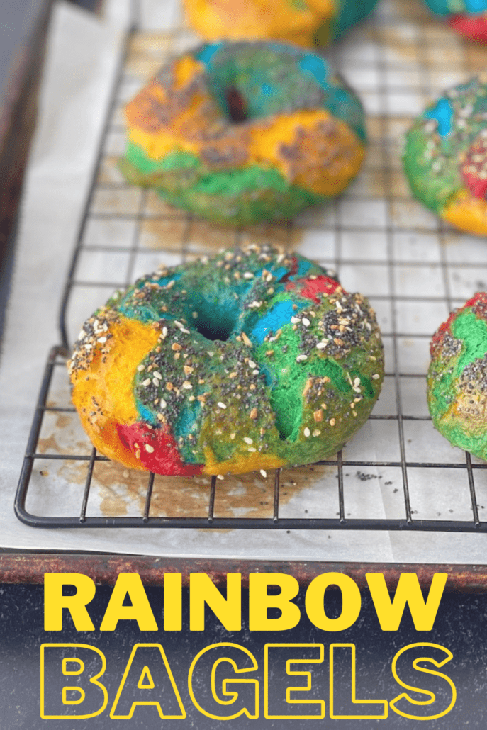 I was inspired by a place in Chicago called Taste of New York that had rainbow bagels and I thought I needed to make a batch with my skinny pizza dough. My skinny pizza dough makes the best bagels but you can't skip the boiling step - that's what gives these bagels their iconic taste! On all WW plans, each bagel is 4 points. #skinnypizzadough #bagel