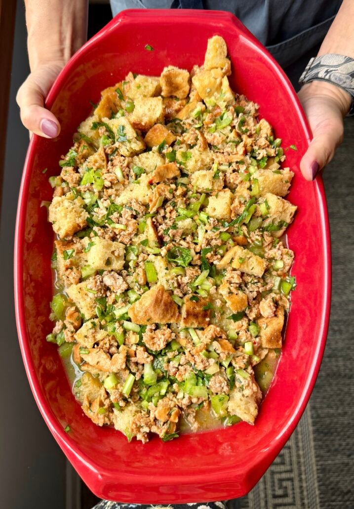 stuffing ready for the oven